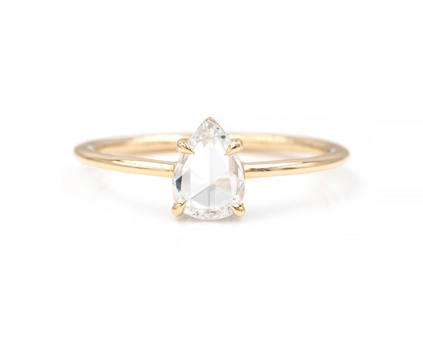 14-Karat Yellow Gold 0.52-Carat Rose Cut Pear Diamond Solitaire Engagement Ring