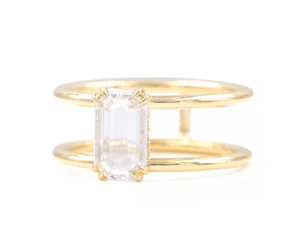 0.73-Carat Emerald Cut diamond clementine ring front 3/4 view