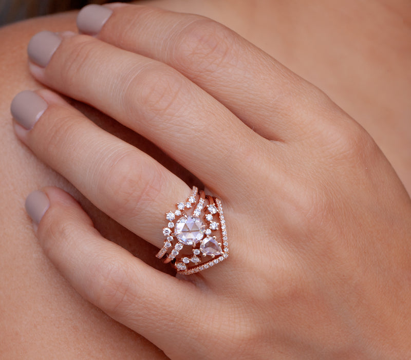 Rose Cut Pear Diamond Cluster Ring