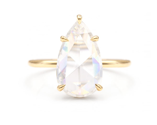 Rose Cut Pear Moissanite Solitaire Ring