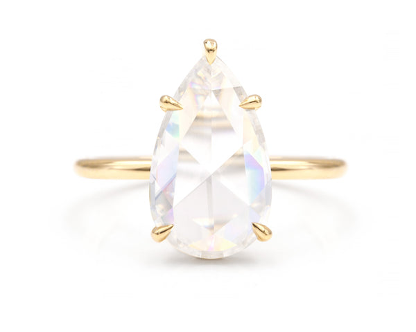 Rose Cut Pear Moissanite Solitaire Ring (Ready to Ship)