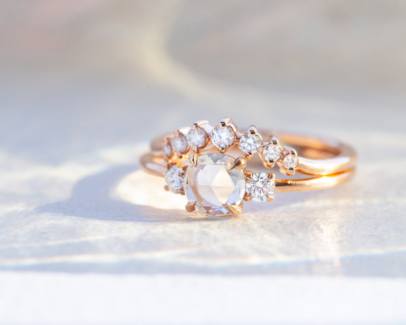 Stella Rose Cut Diamond Ring stack on table top