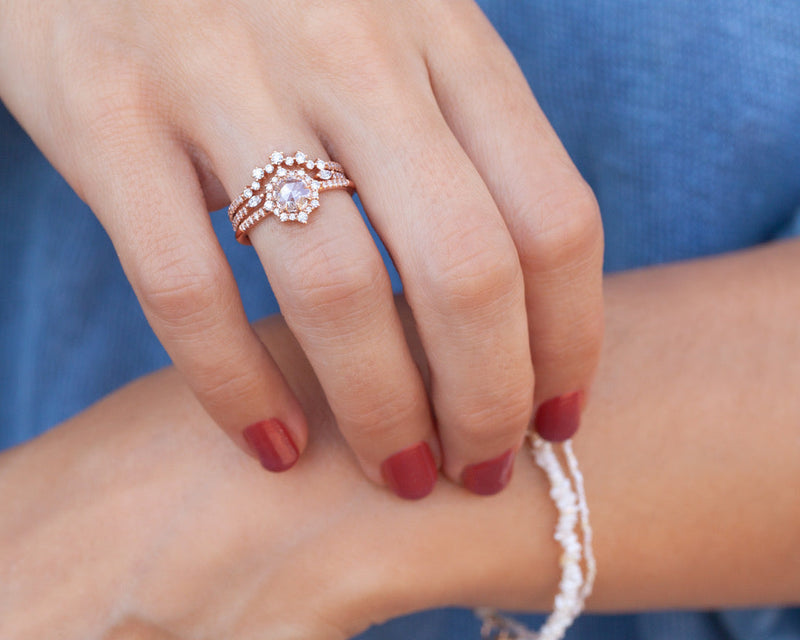 Sienna Rose Cut ring stack on hand