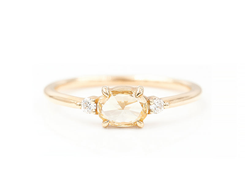 14-Karat Yellow Gold 0.51-Carat Rose Cut Oval Yellow Diamond Engagement Ring with Two Side Stone Diamonds