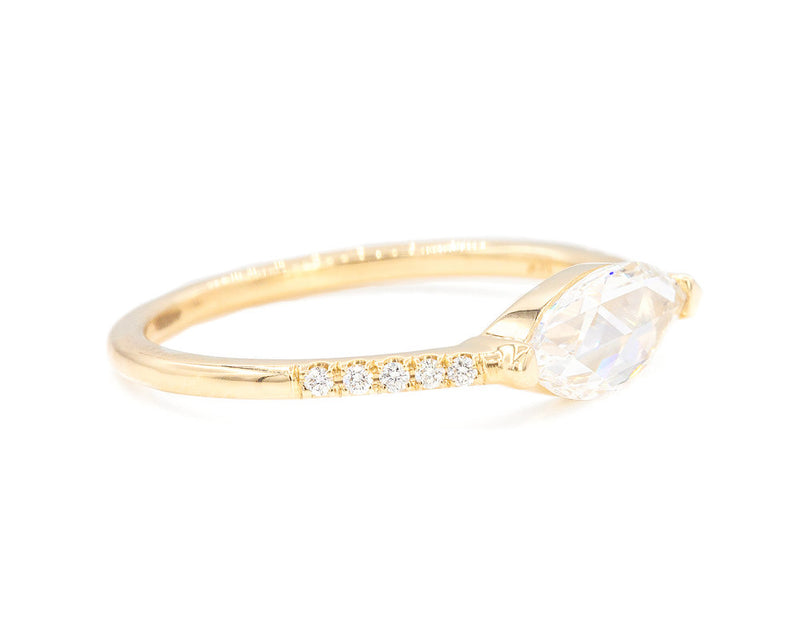 0.71-carat rose cut marquise diamond engagement ring side