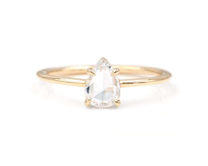 14-Karat Yellow Gold 0.52-Carat Rose Cut Pear Diamond Solitaire Engagement Ring
