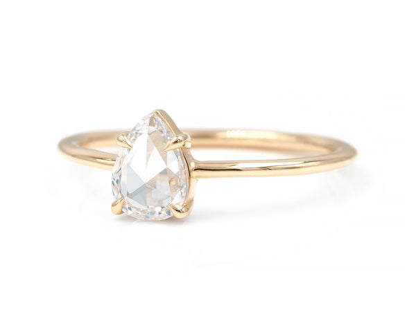 14-Karat Yellow Gold 0.52-Carat Rose Cut Pear Diamond Solitaire Engagement Ring 3/4 view
