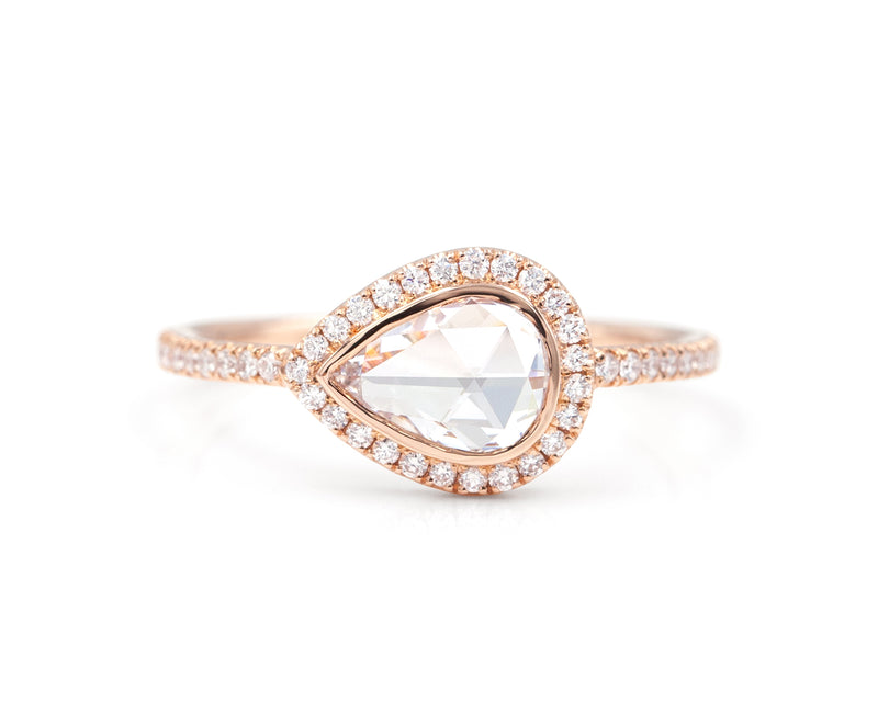 East West Diamond Halo and Pink Sapphire Necklace in 14K Rose Gold