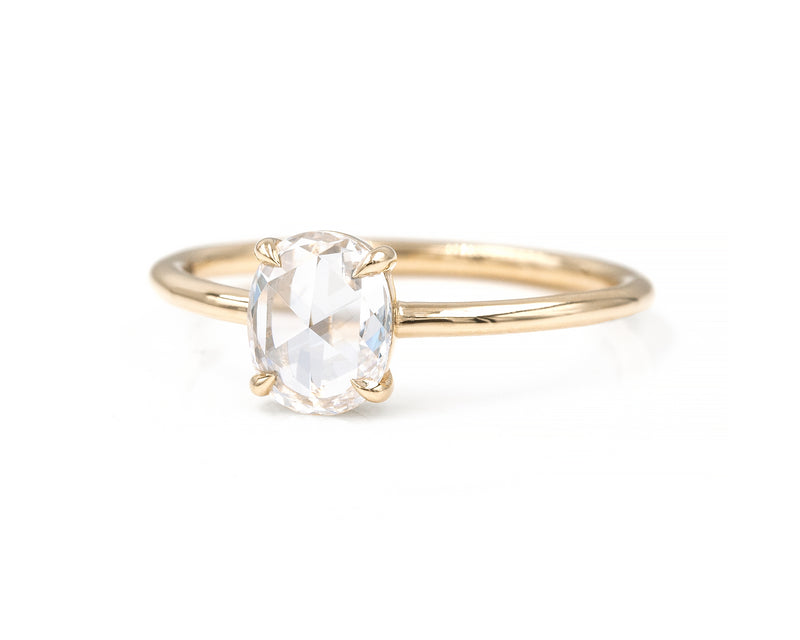 0.60 carat rose cut oval diamond 14k yellow gold solitaire 3/4 view