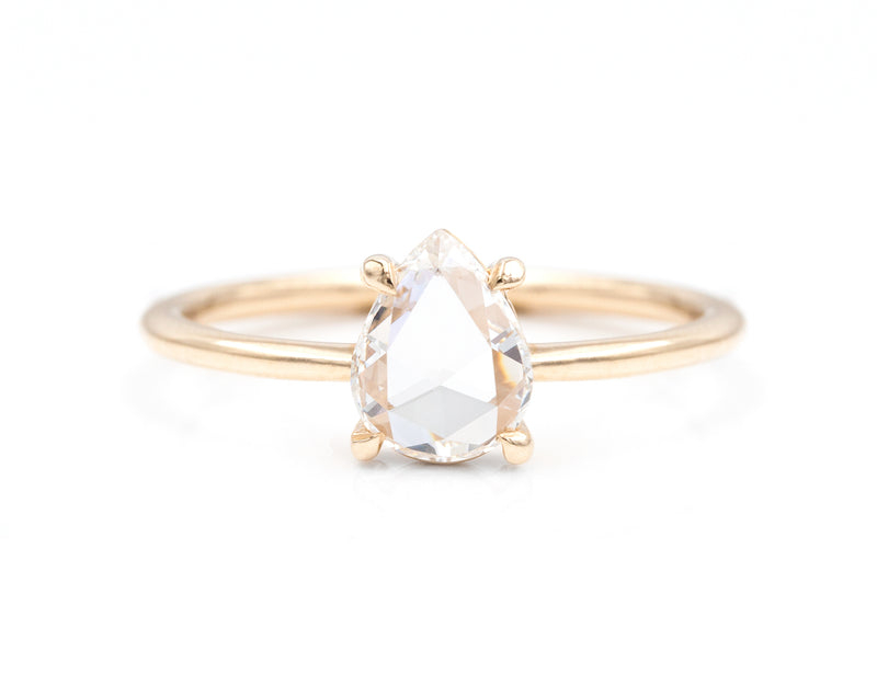 0.61-Carat rose cut pear diamond yellow gold solitaire front