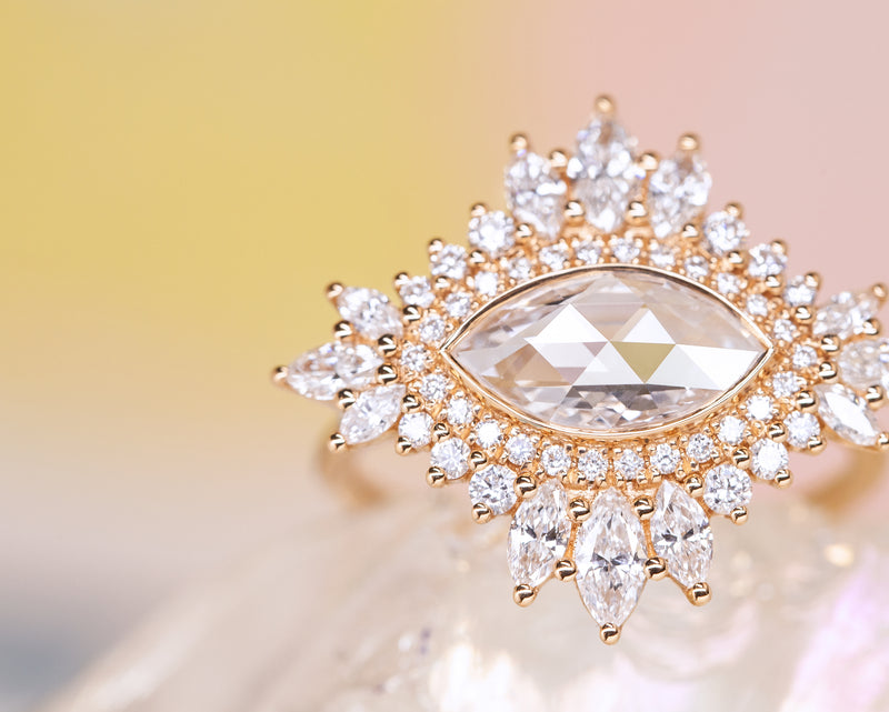 marquise diamond cluster ring closeup shot