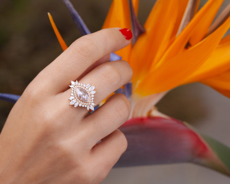 marquise diamond cluster ring on hand alternate