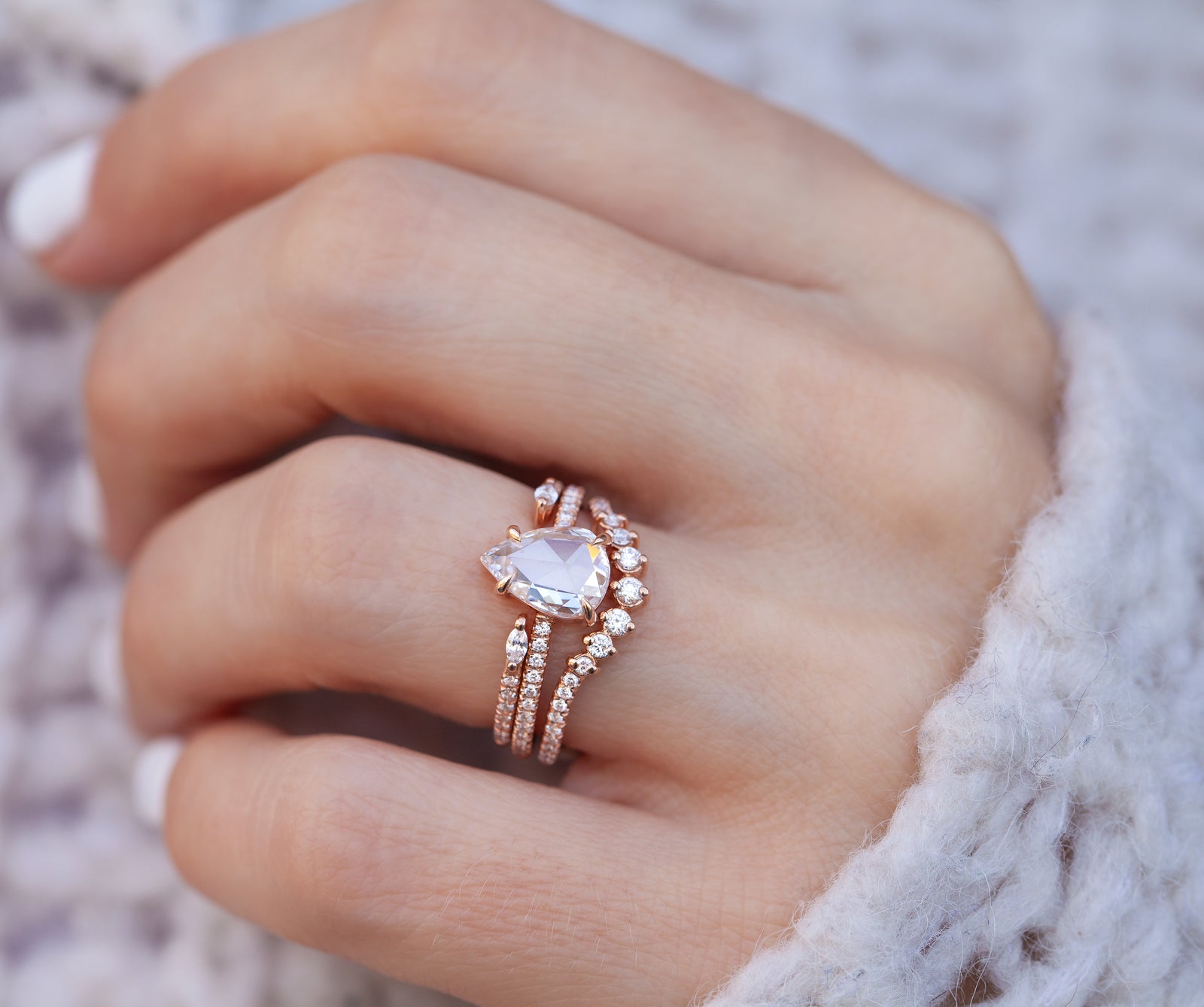 Rose cut pear diamond ring deals