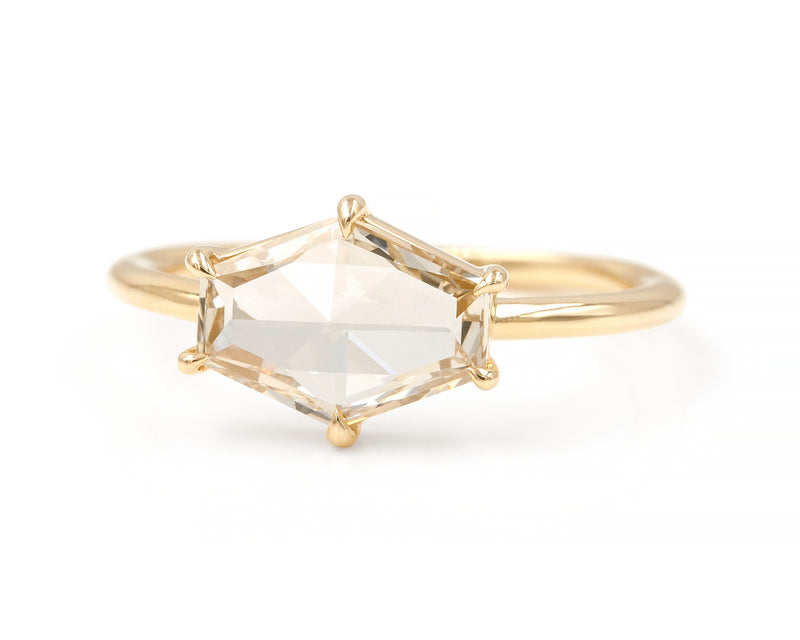 1.24-Carat Champagne Hexagon Solitaire Ring