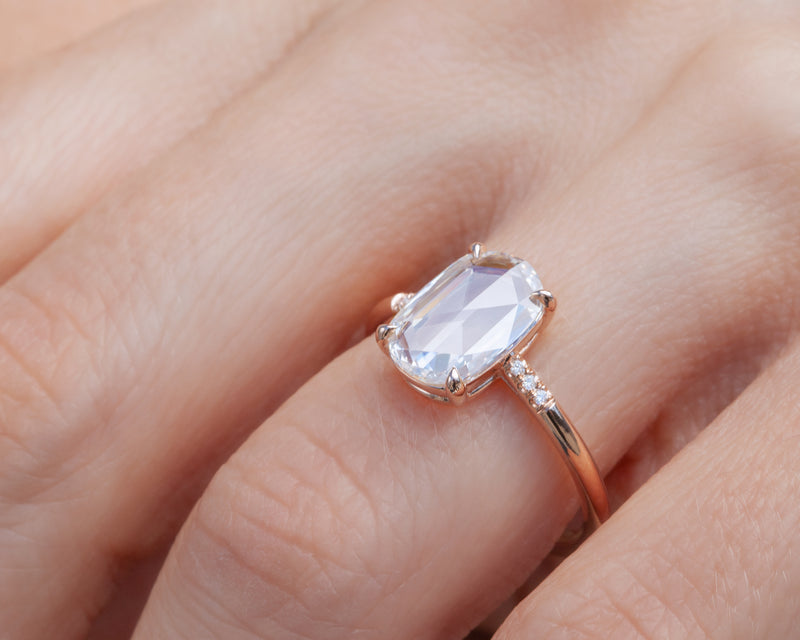 Rose Cut Diamond Ring on finger (closeup)