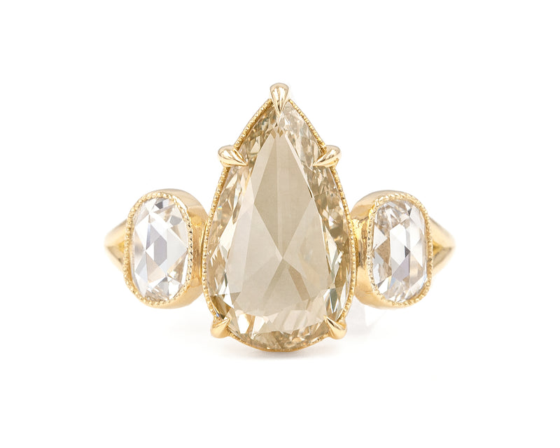 1.70-Carat Rose Cut Pear Diamond Three Stone Ring