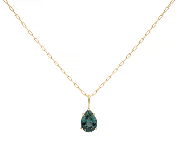 Teal Sapphire Pear Necklace