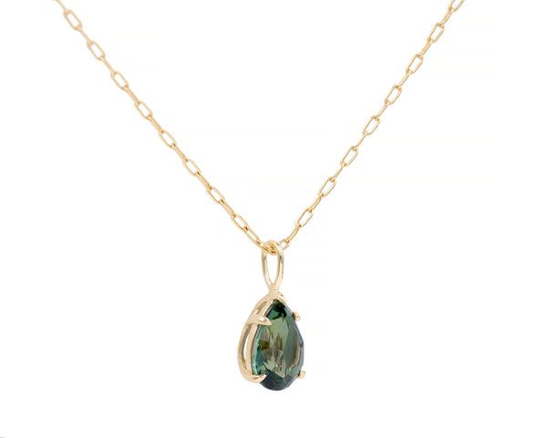 Teal Sapphire Pear Necklace