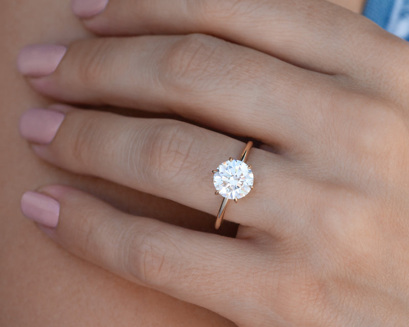 2.32 carat brilliant round diamond ring lab grown on finger