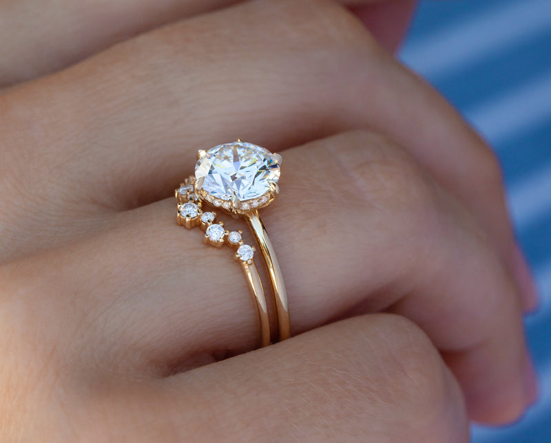 2.32 carat brilliant round diamond ring lab grown on finger closeup