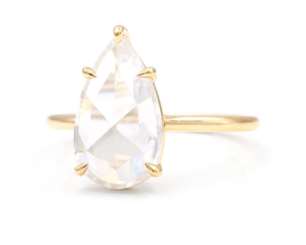 Rose Cut Pear Moissanite Solitaire Ring