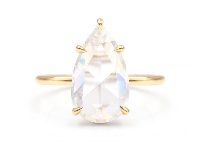 Rose Cut Pear Moissanite Solitaire Ring (Ready to Ship)