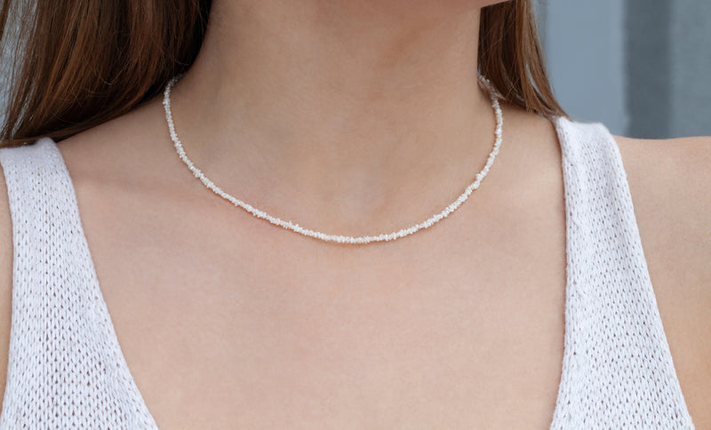 akoya pearl necklace front view worn on neck