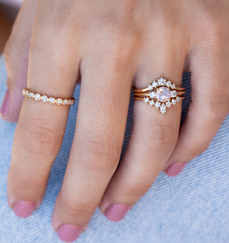 Stella Rose Cut Diamond Ring stack on hand