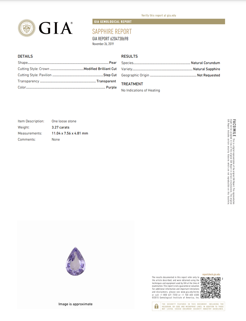 3.27-Carat Pear Sapphire GIA Report